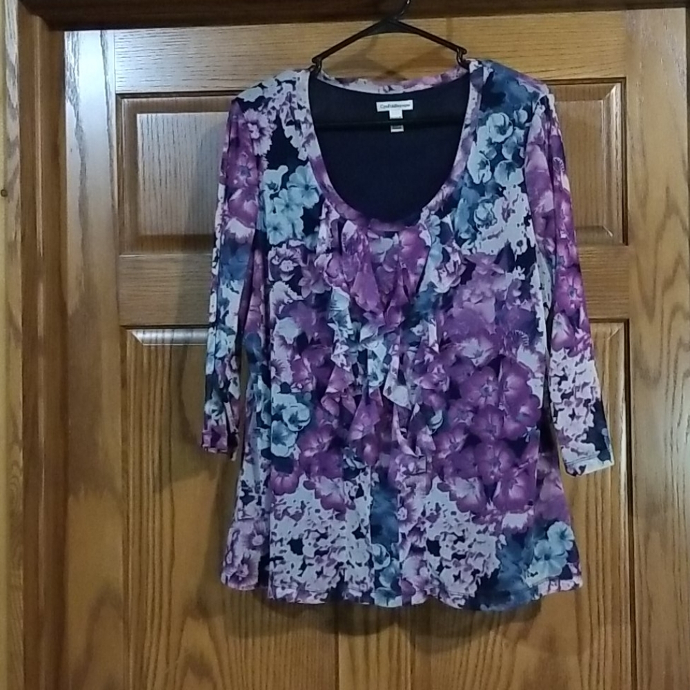 Croft&Barrow Floral 3/4 Sleeve Ruffle Blouse
